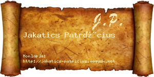 Jakatics Patrícius névjegykártya